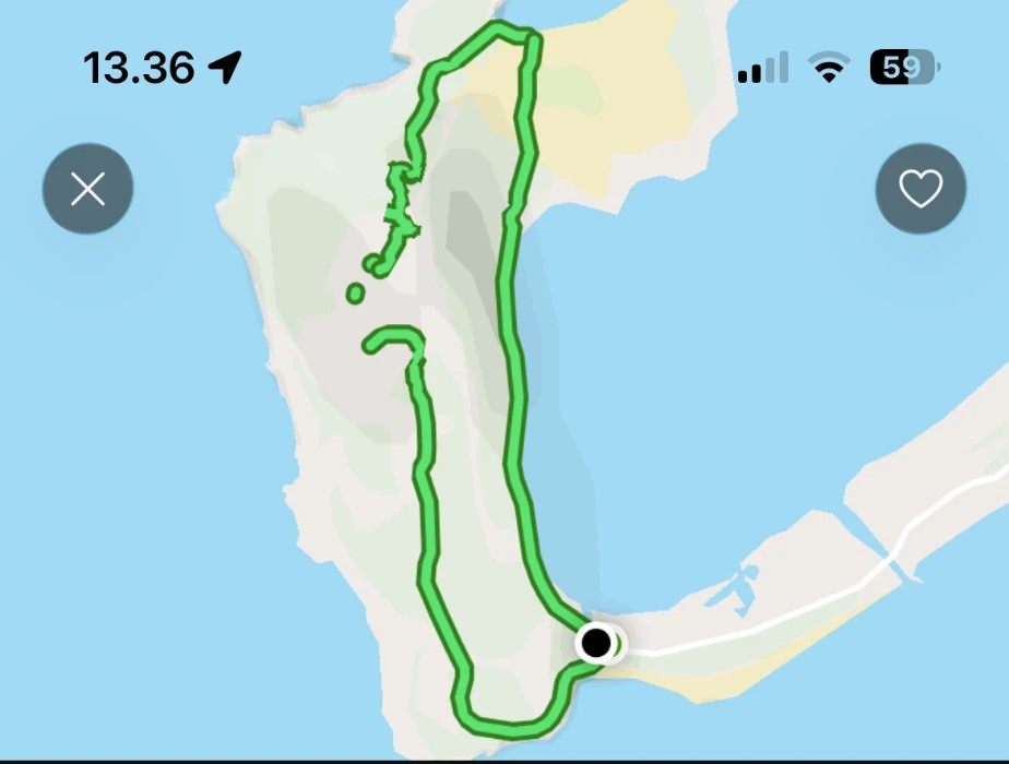Our recorded loop on AllTrails around the Koryphasion headland, from the parking area up to the castle and back past Voidokilia